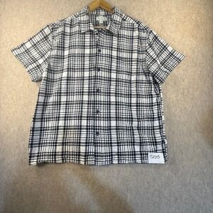Free Assembly Mens Navy White Plaid Short Sleeve Button Down Shirt Medium T2315